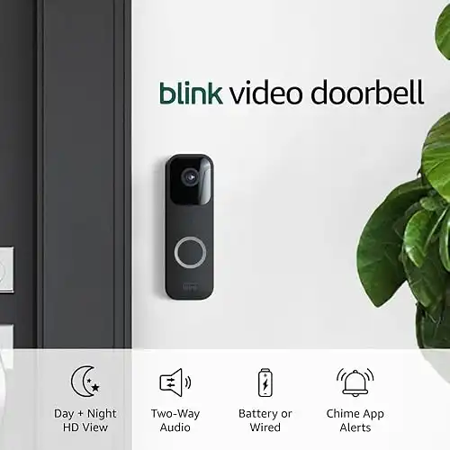 Blink Video Doorbell (newest model), Two-way audio, HD video, motion and chime app alerts and Alexa enabled wired or wire-free (Black) Black Video Doorbell Video Doorbell